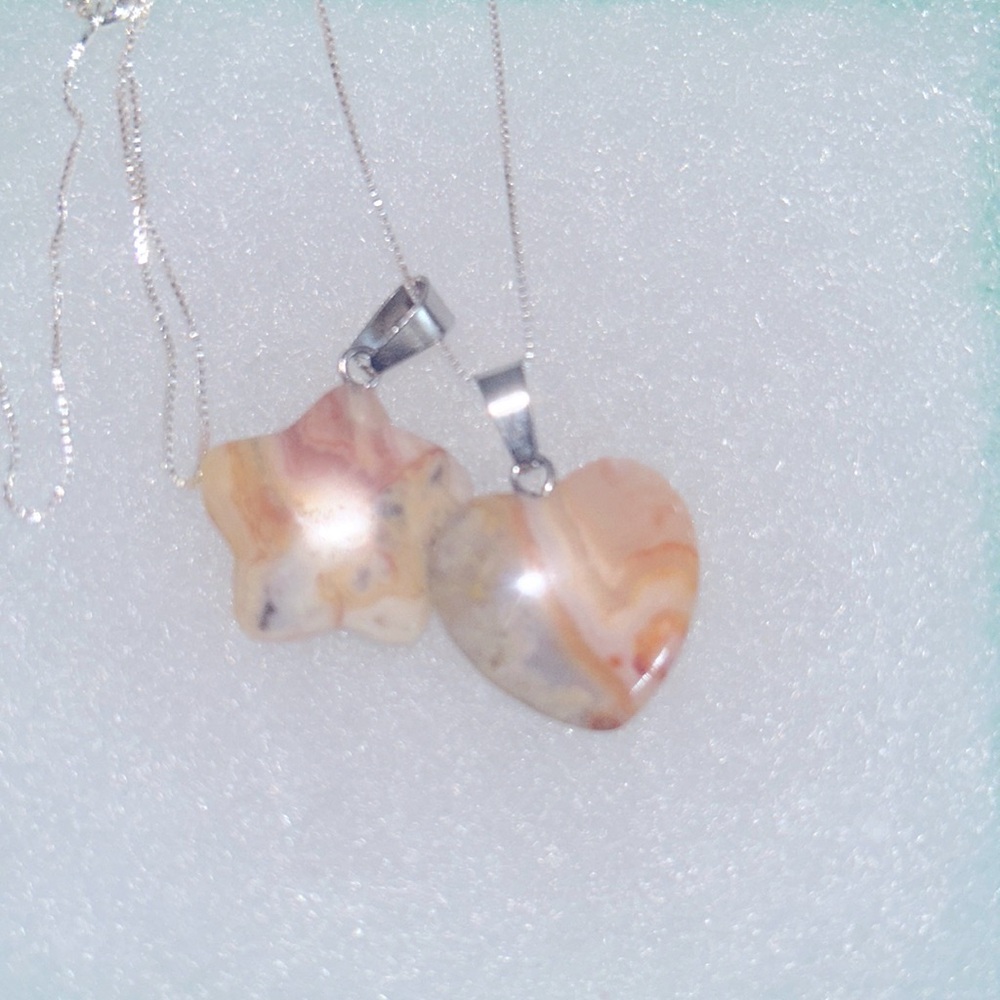 Boho hippie Agate Star ⭐️ and heart ❤️ 16” Sterling Silver Necklace